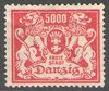 152 Freie Stadt Danzig, Deutschland, Großes Staatswappen 5.000M, ungestempelt, Briefmarke