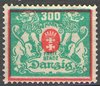 130 Freie Stadt Danzig, Deutschland, Großes Staatswappen 300M, ungestempelt, Briefmarke
