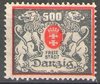 144 Freie Stadt Danzig, Deutschland, Großes Staatswappen 500M, ungestempelt, Briefmarke