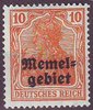 14 Freimarke des Deutschen Reiches mit Aufdruck 10 Pf  Memelgebiet Französische Mandatsverwaltung