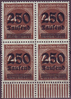 4x 294 Ziffer im Kreis mit Aufdruck 250 Tausend auf 400 M Deutsches Reich