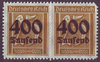 2x 298 Ziffer im Rechteck mit Aufdruck 400 Tausend auf 25 Pf Deutsches Reich