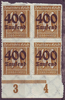 4x 300 Ziffer im Rechteck mit Aufdruck 400 Tausend auf 40 Pf Deutsches Reich