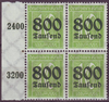 4x 302 Ziffer im Rechteck mit Aufdruck 800 Tausend auf 10 Deutsches Reich
