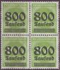 4x 306 Ziffer im Kreis mit Aufdruck 800 Tausend auf 400 Mark Deutsches Reich