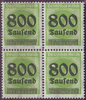 4x 304 Ziffer im Kreis mit Aufdruck 800 Tausend auf 300 Mark Deutsches Reich