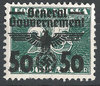 Zahnfehler- 36 Portomarke von Polen 50 Gr auf 25 Gr Generalgouvernement